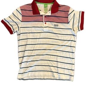 BOSS Man Striped Polo Shirt - Red and White
